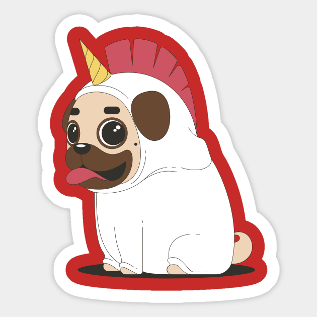 Unicorn Chicken Pug Sticker by Printaha